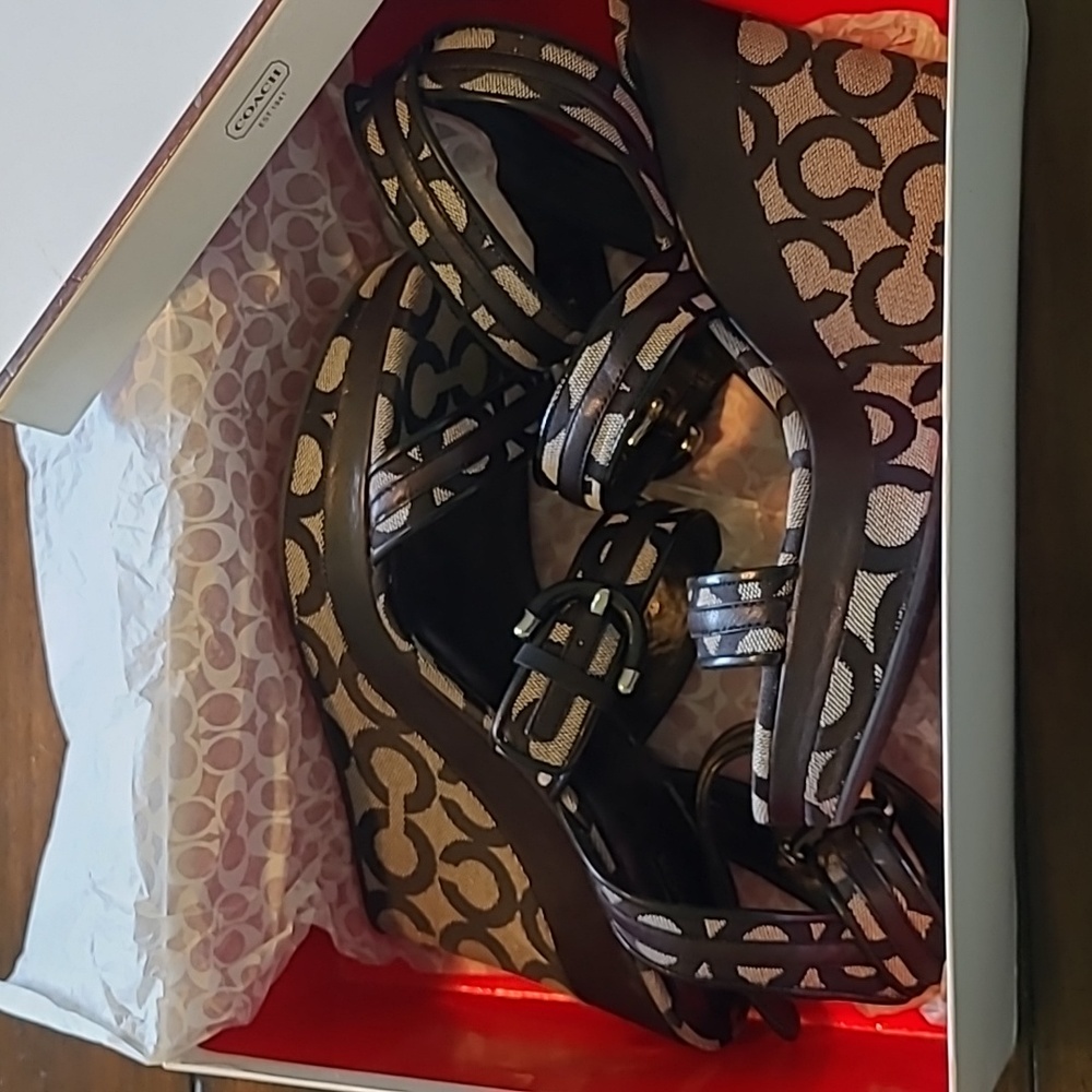 Coach Shoes | Coach Maralee Black Wedges Size 9 | Color: Black/Gray | Size: 9